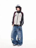 Polka Dot Appliqué Raglan Cardigan   OL2038