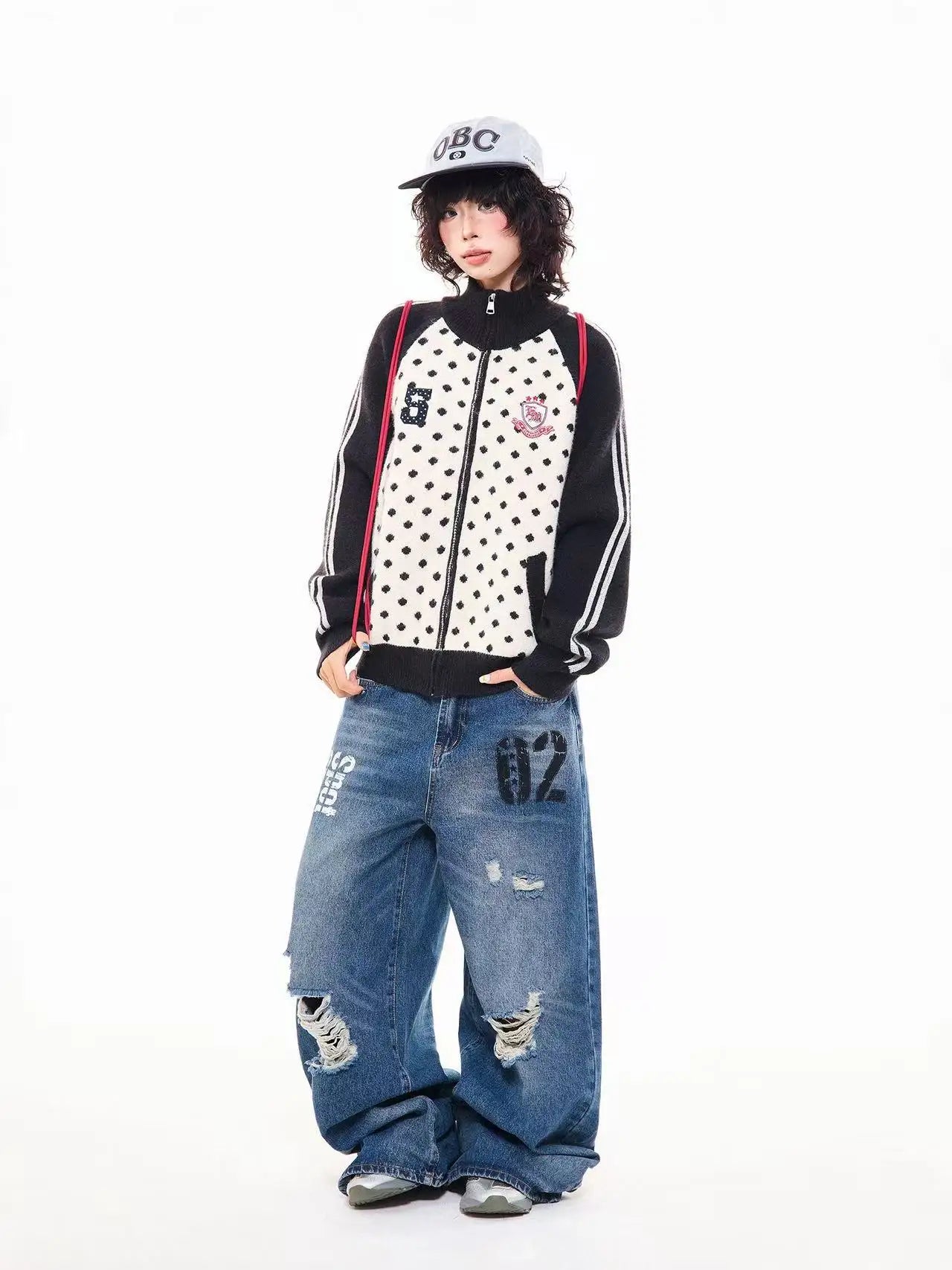 Polka Dot Appliqué Raglan Cardigan   OL2038