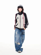 Polka Dot Appliqué Raglan Cardigan   OL2038