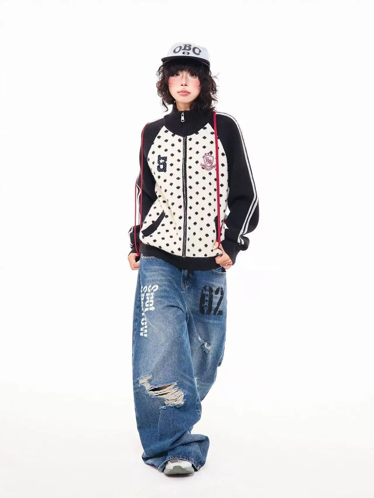 Polka Dot Appliqué Raglan Cardigan   OL2038