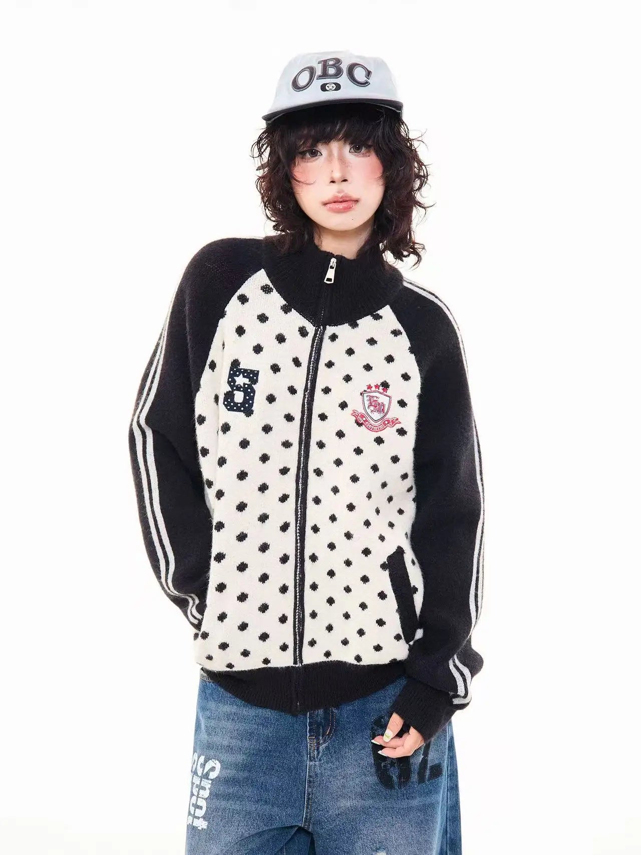 Polka Dot Appliqué Raglan Cardigan   OL2038