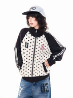 Polka Dot Appliqué Raglan Cardigan   OL2038