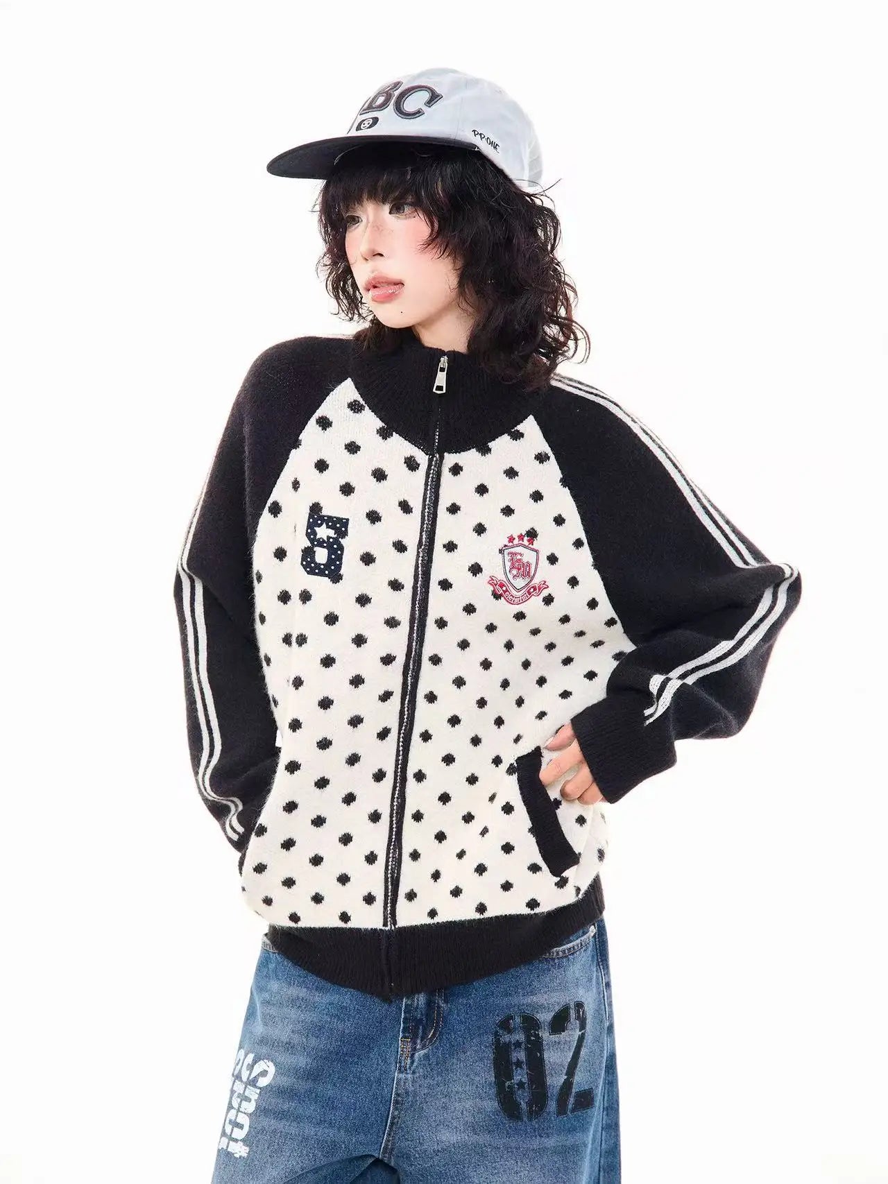 Polka Dot Appliqué Raglan Cardigan   OL2038