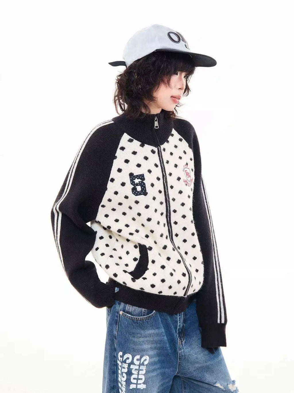 Polka Dot Appliqué Raglan Cardigan   OL2038