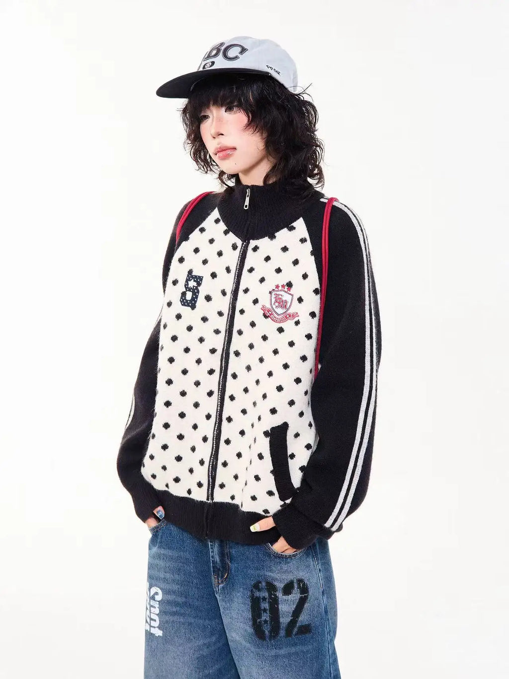 Polka Dot Appliqué Raglan Cardigan   OL2038