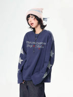 Rhinestone Star Letter Long Sleeve Tee   OL2039