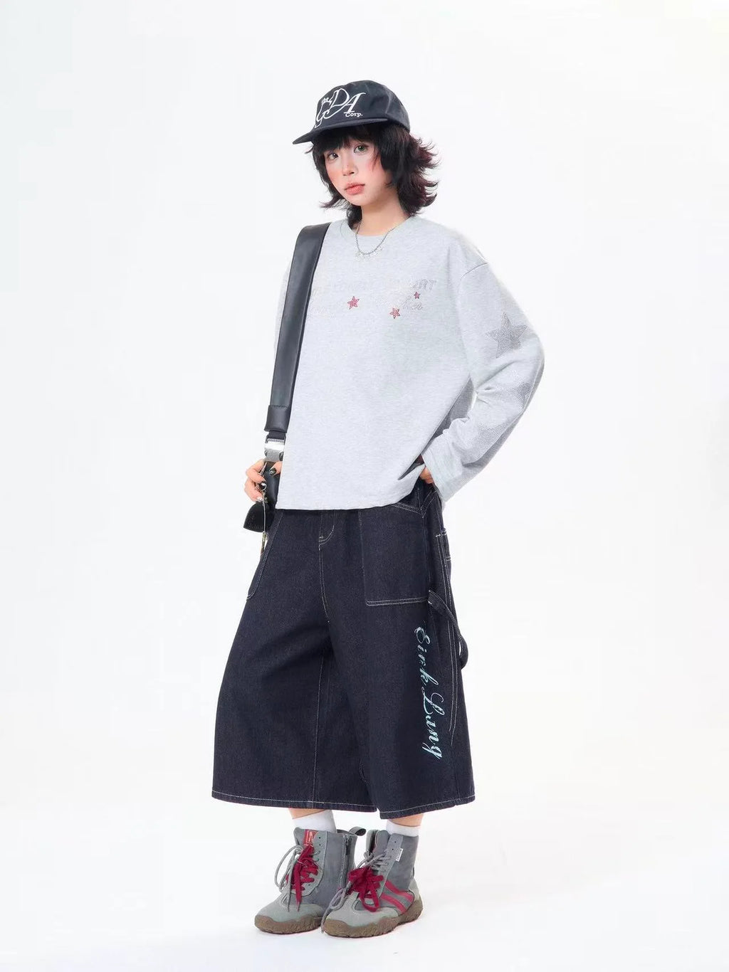 Rhinestone Star Letter Long Sleeve Tee   OL2039