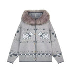 Dog Jacquard Hooded Cardigan   OL2042