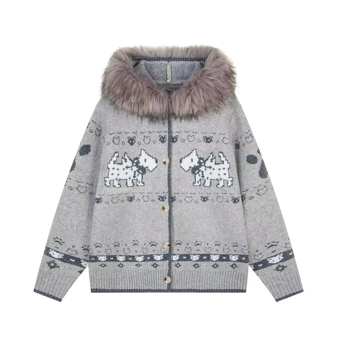 Dog Jacquard Hooded Cardigan   OL2042