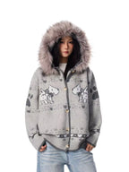 Dog Jacquard Hooded Cardigan   OL2042