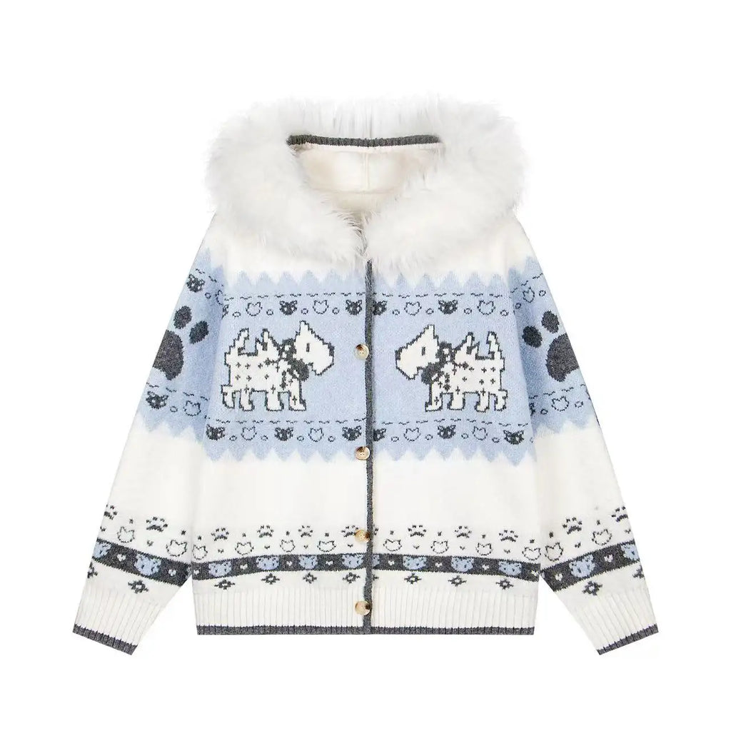 Dog Jacquard Hooded Cardigan   OL2042