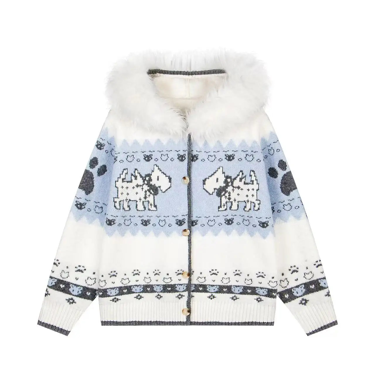 Dog Jacquard Hooded Cardigan   OL2042