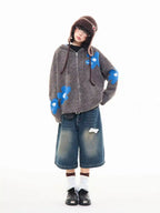 Floral Jacquard Hooded Knit Cardigan   OL2043