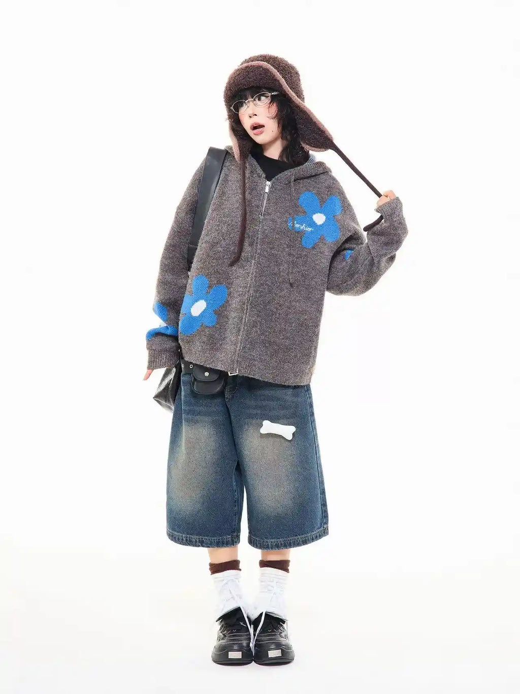 Floral Jacquard Hooded Knit Cardigan   OL2043