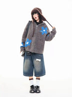 Floral Jacquard Hooded Knit Cardigan   OL2043