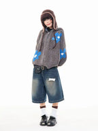 Floral Jacquard Hooded Knit Cardigan   OL2043