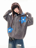 Floral Jacquard Hooded Knit Cardigan   OL2043