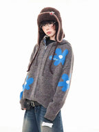 Floral Jacquard Hooded Knit Cardigan   OL2043