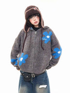 Floral Jacquard Hooded Knit Cardigan   OL2043