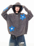 Floral Jacquard Hooded Knit Cardigan   OL2043