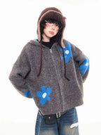 Floral Jacquard Hooded Knit Cardigan   OL2043