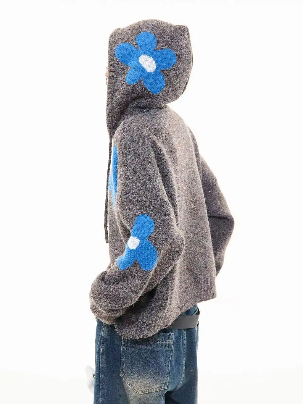 Floral Jacquard Hooded Knit Cardigan   OL2043