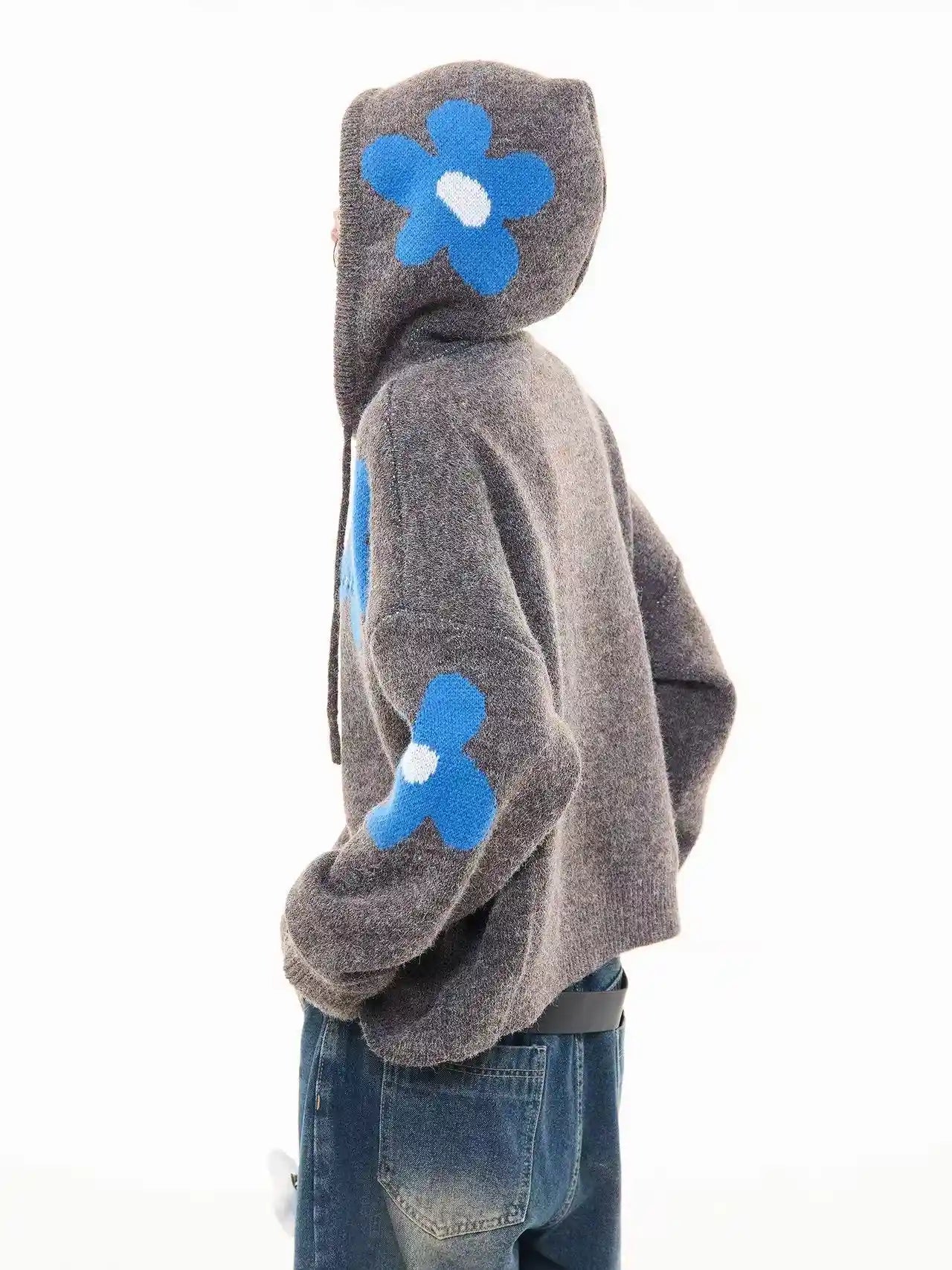 Floral Jacquard Hooded Knit Cardigan   OL2043