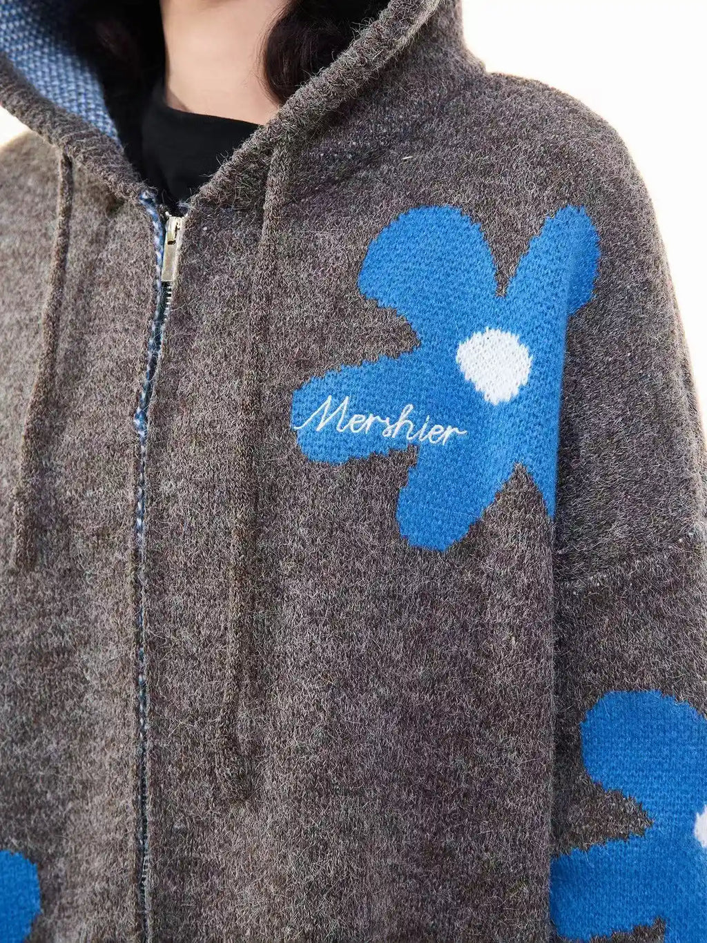 Floral Jacquard Hooded Knit Cardigan   OL2043