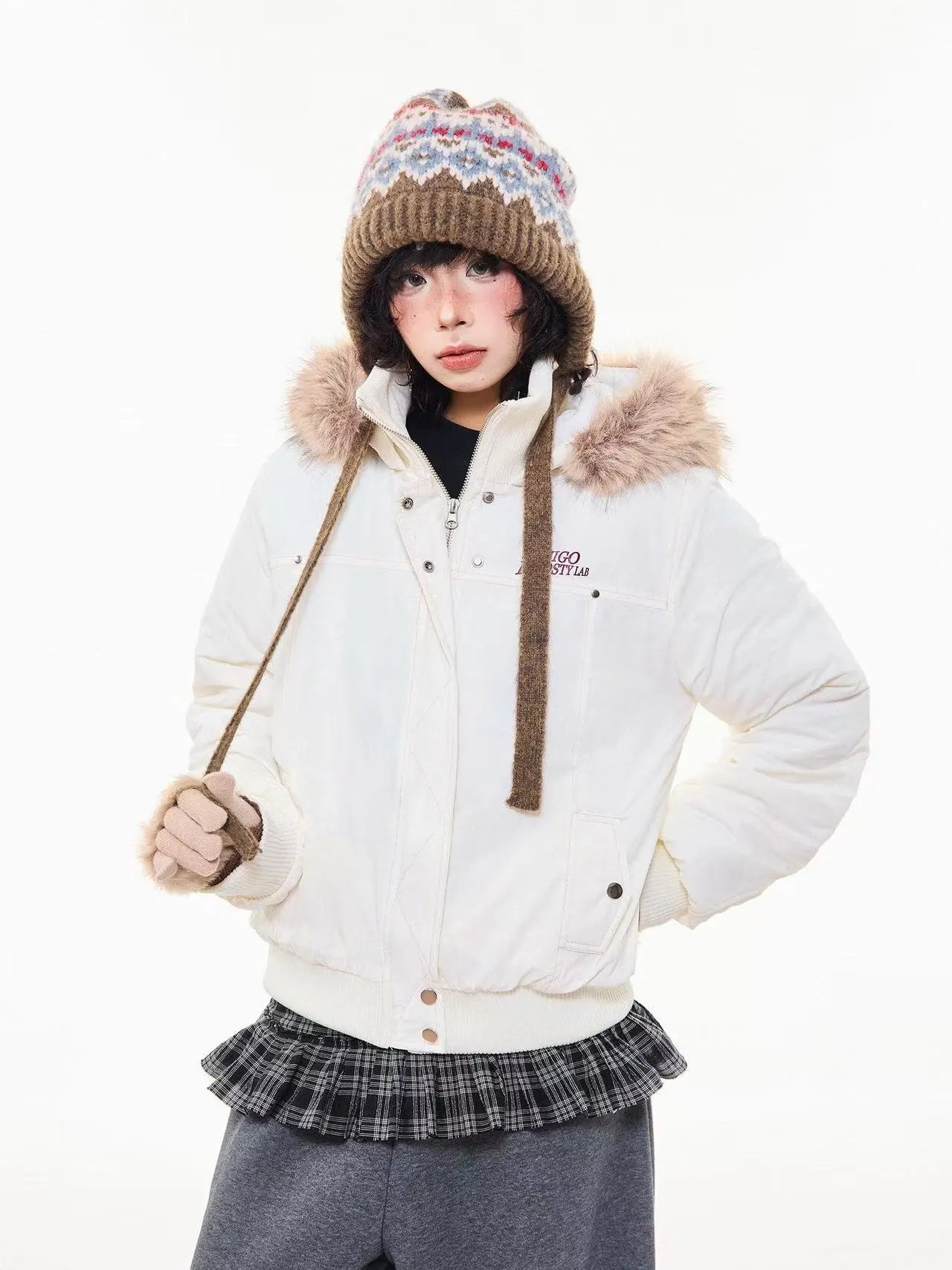 Vintage Fur Collar Hooded Padded Jacket   OL2044