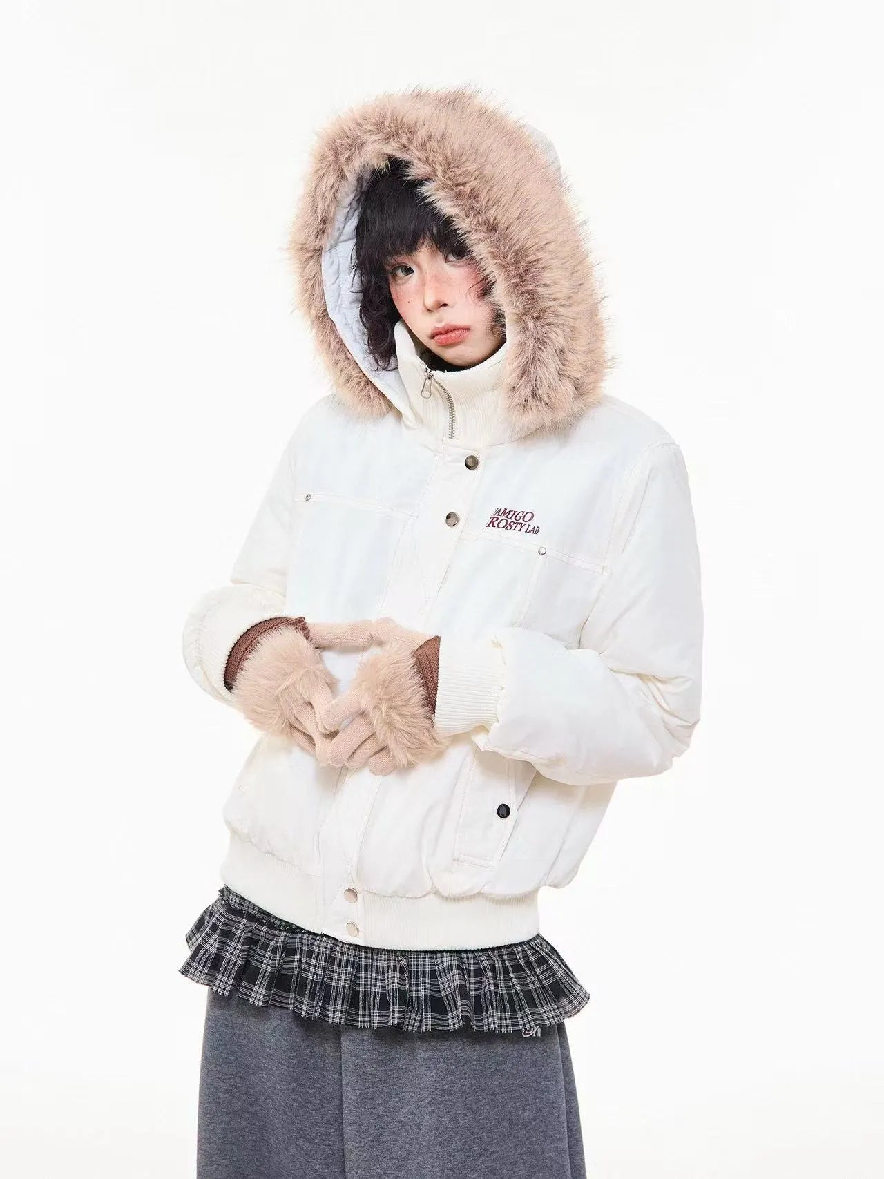 Vintage Fur Collar Hooded Padded Jacket   OL2044