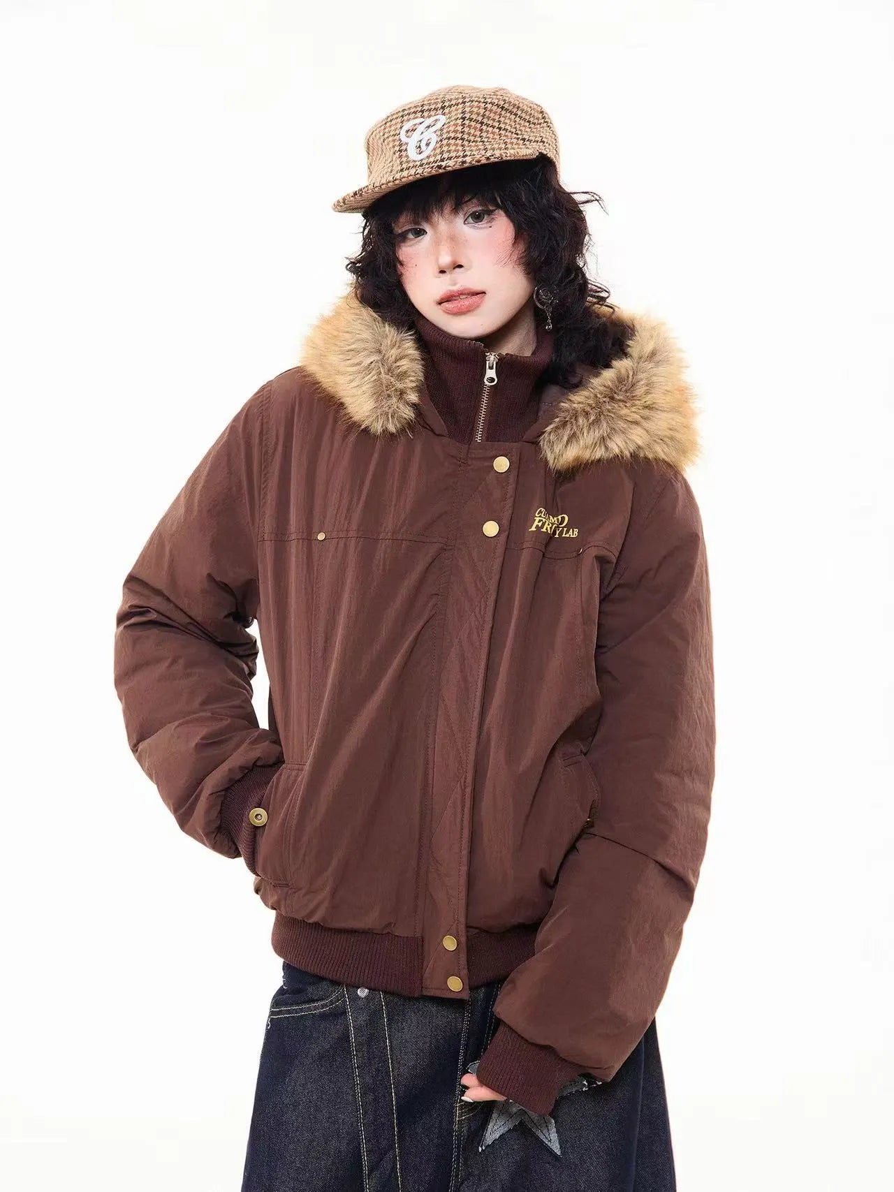 Vintage Fur Collar Hooded Padded Jacket   OL2044