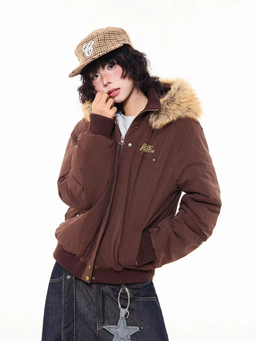 Vintage Fur Collar Hooded Padded Jacket   OL2044