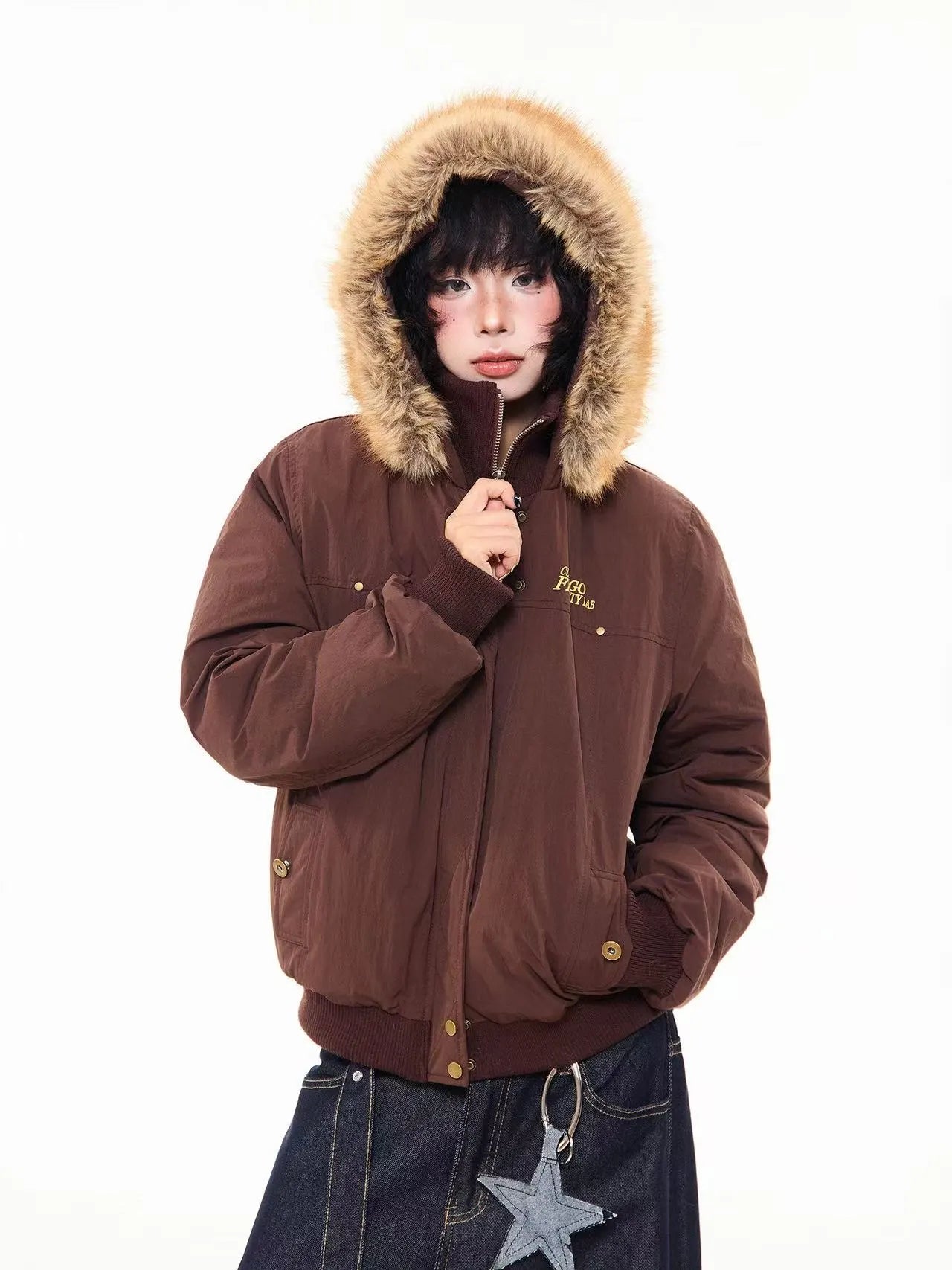 Vintage Fur Collar Hooded Padded Jacket   OL2044