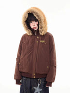 Vintage Fur Collar Hooded Padded Jacket   OL2044