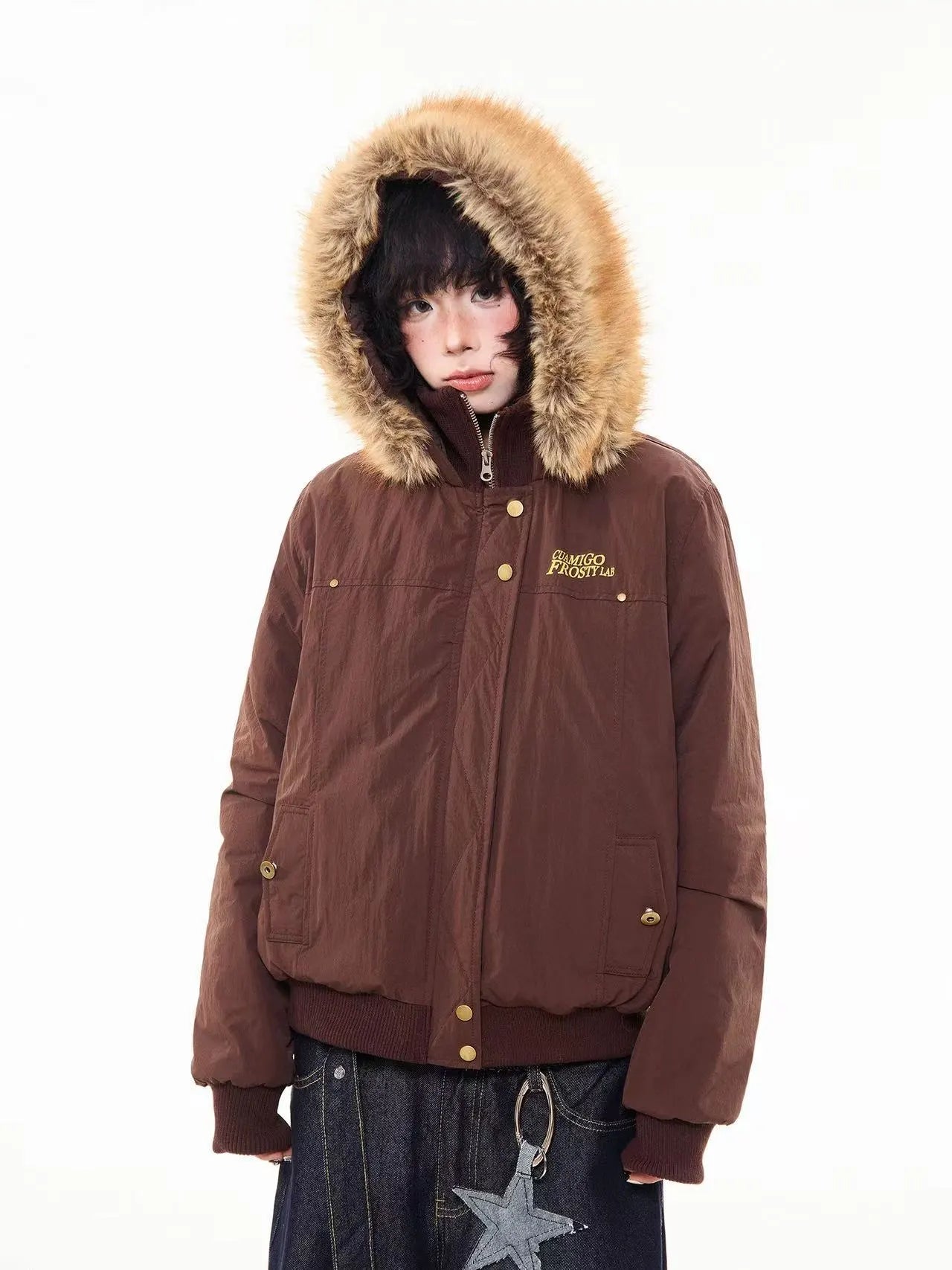 Vintage Fur Collar Hooded Padded Jacket   OL2044