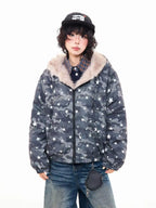 Rhinestone Star Camo Hooded Padded Jacket   OL2045