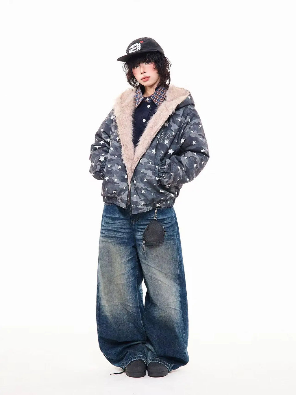 Rhinestone Star Camo Hooded Padded Jacket   OL2045