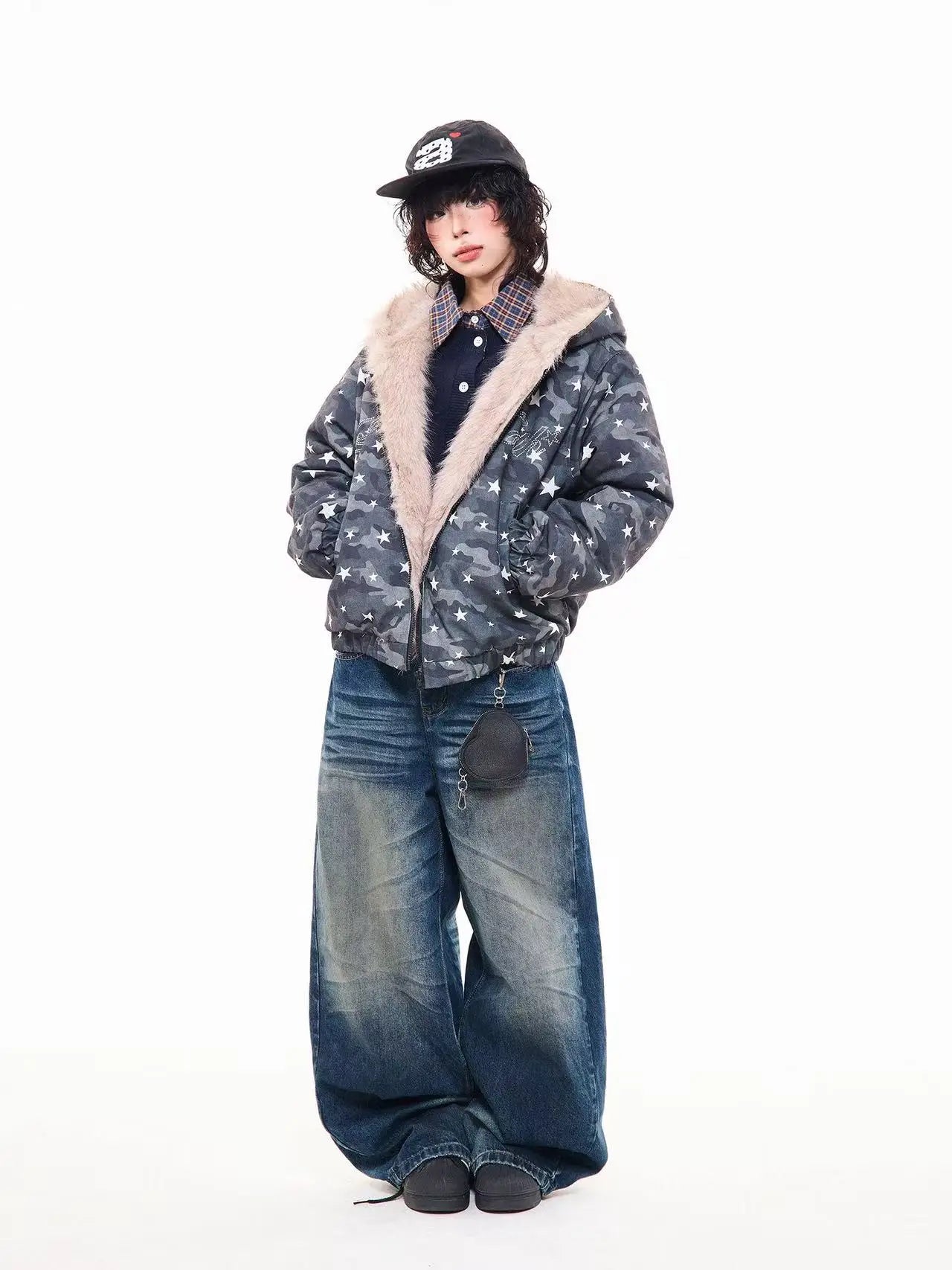 Rhinestone Star Camo Hooded Padded Jacket   OL2045