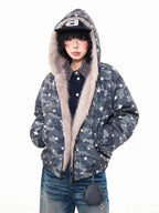 Rhinestone Star Camo Hooded Padded Jacket   OL2045