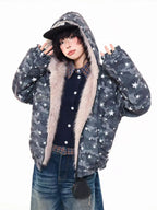 Rhinestone Star Camo Hooded Padded Jacket   OL2045