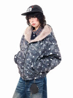 Rhinestone Star Camo Hooded Padded Jacket   OL2045