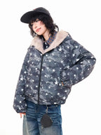 Rhinestone Star Camo Hooded Padded Jacket   OL2045
