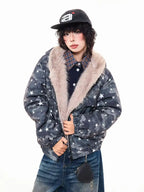 Rhinestone Star Camo Hooded Padded Jacket   OL2045