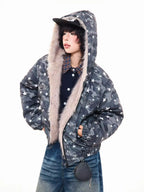 Rhinestone Star Camo Hooded Padded Jacket   OL2045