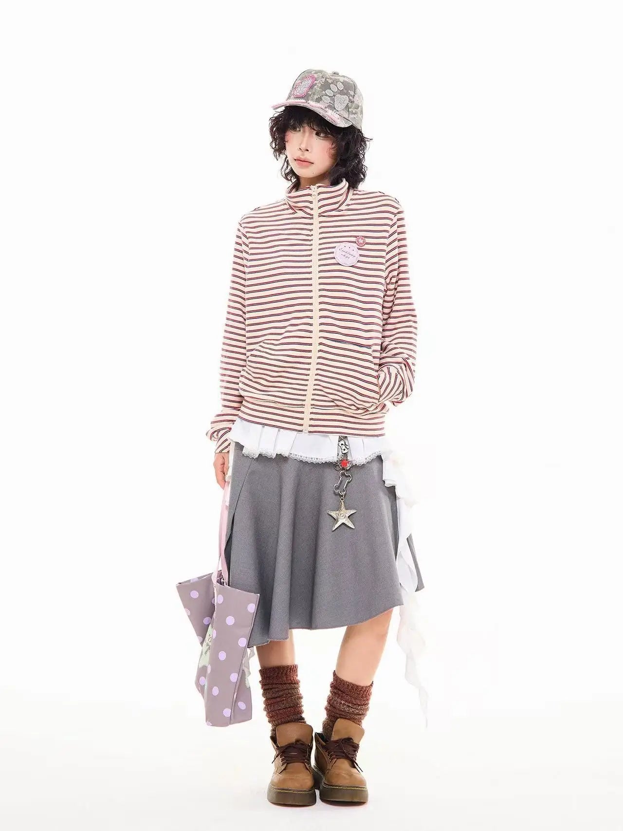 Badge Stripe High Neck Zip Sweatshirt   OL2046