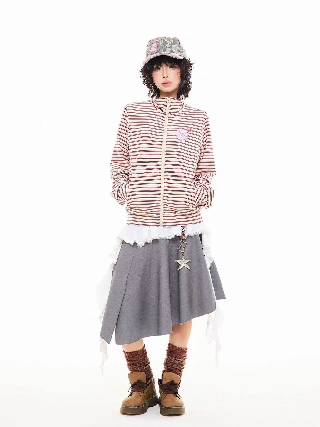 Badge Stripe High Neck Zip Sweatshirt   OL2046
