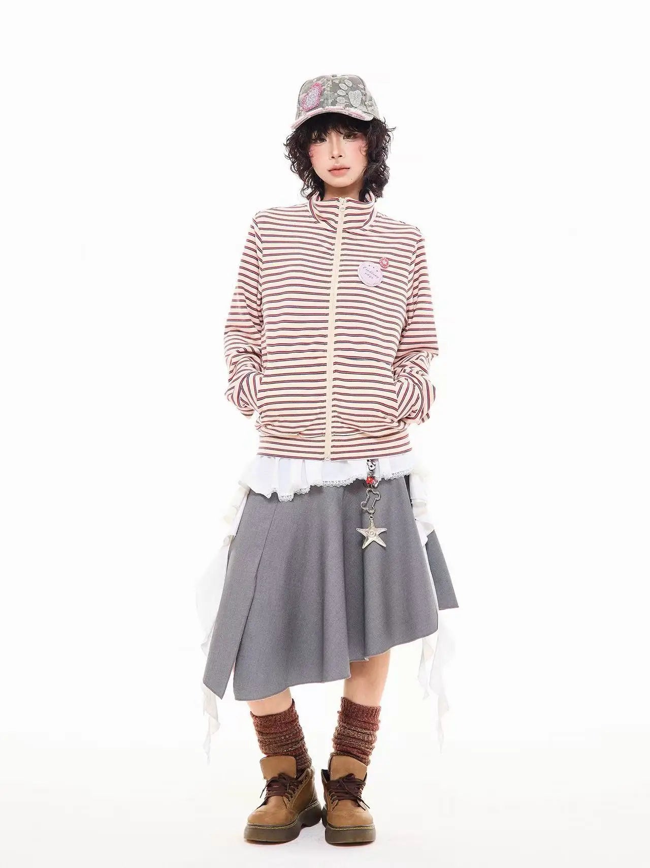 Badge Stripe High Neck Zip Sweatshirt   OL2046