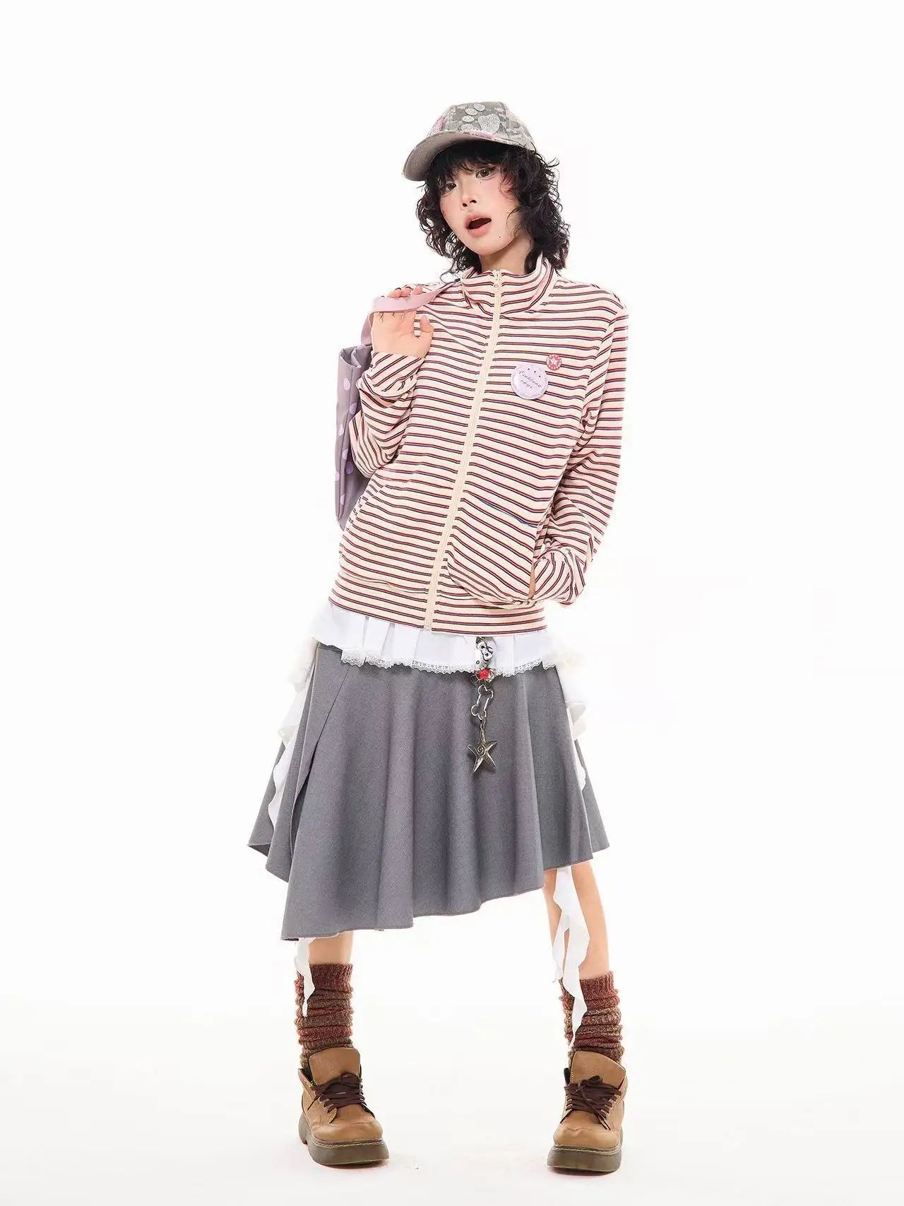 Badge Stripe High Neck Zip Sweatshirt   OL2046