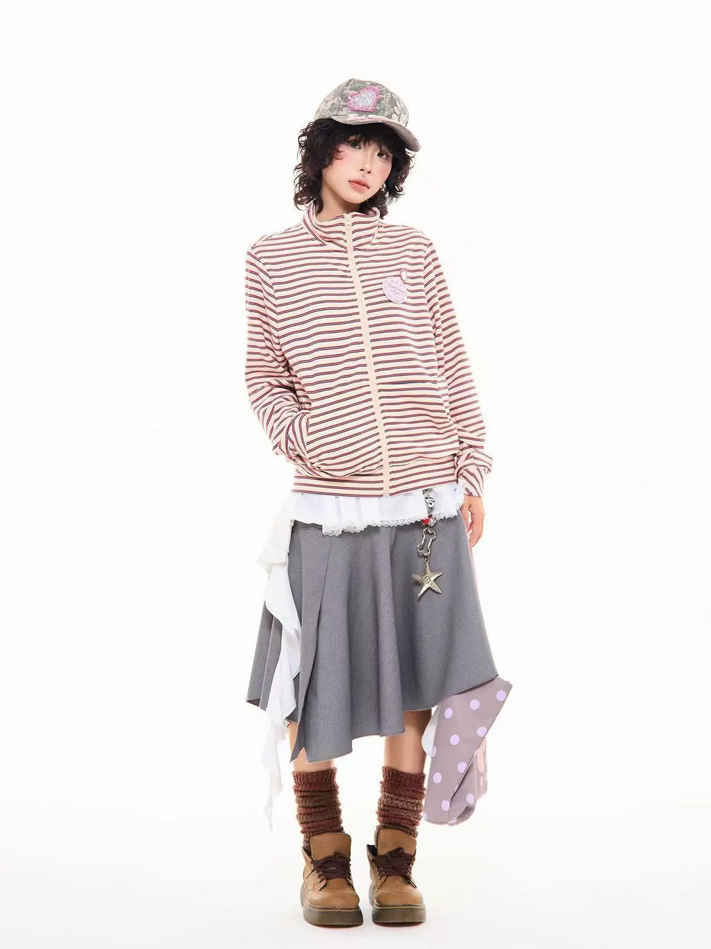 Badge Stripe High Neck Zip Sweatshirt   OL2046