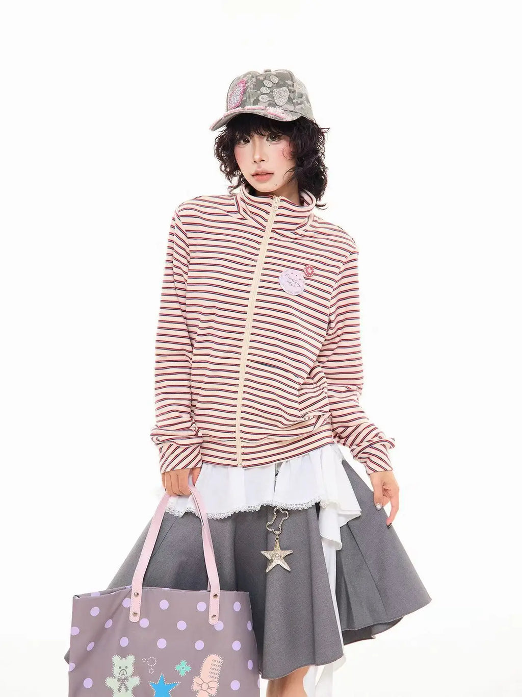 Badge Stripe High Neck Zip Sweatshirt   OL2046